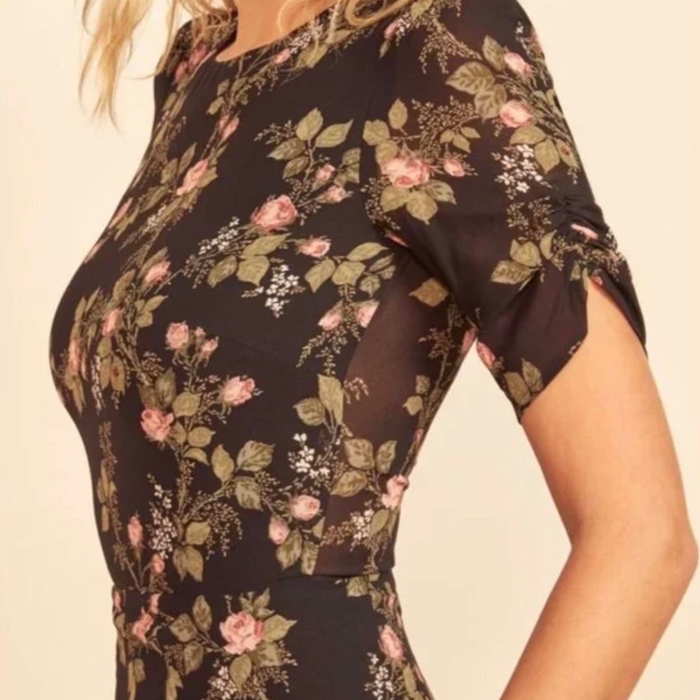 Reformation Gracie Black Floral Mini Dress with Pink & Green Accents - Picture 2 of 7